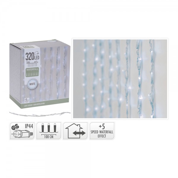 Cortina multifunción, exterior, 320 leds, 1 x 2 m, blanco frío