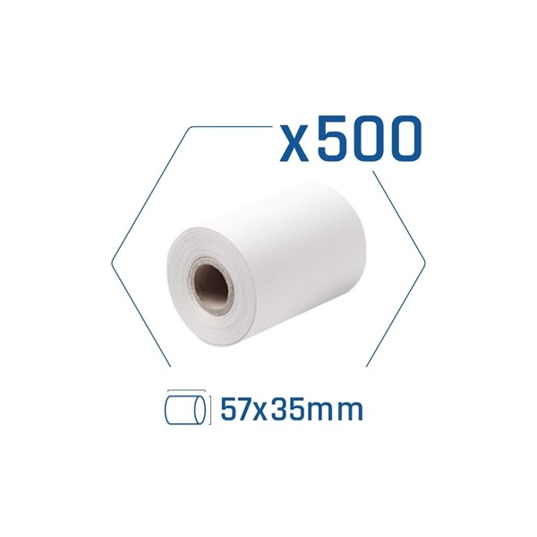 Pack 500 rollos papel térmico datáfono 57x35 mm