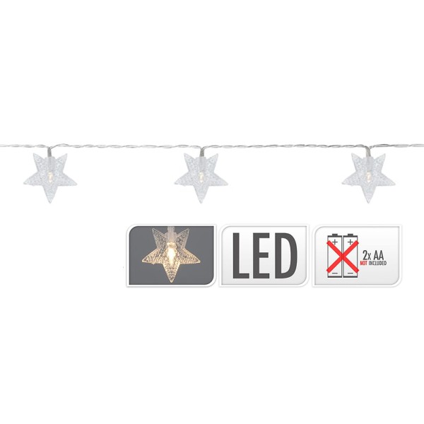 Guirnalda a pilas, función fija, uso interior, con estrellas, blanco frío, 10 leds, 1,30 m