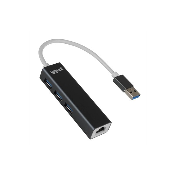 Iggual hub usb-a 3 puertos usb 3.0 + rj45 gigabit