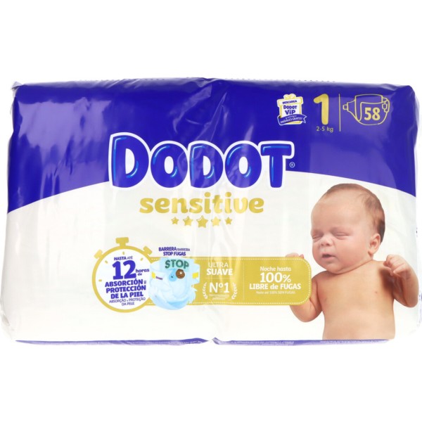 Dodot Sensitive Pañal Infantil Talla 1 2-5 Kg 58 Unidades