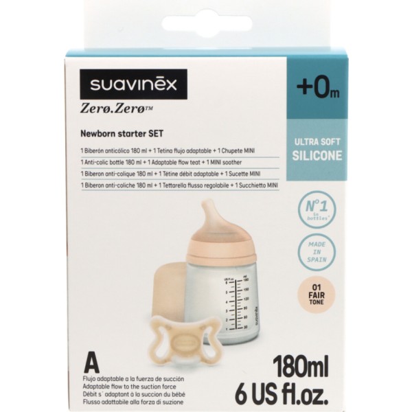 Suavinex Zero Set Biberon 180ml + Chupete -2-2 Fair Tone Promo