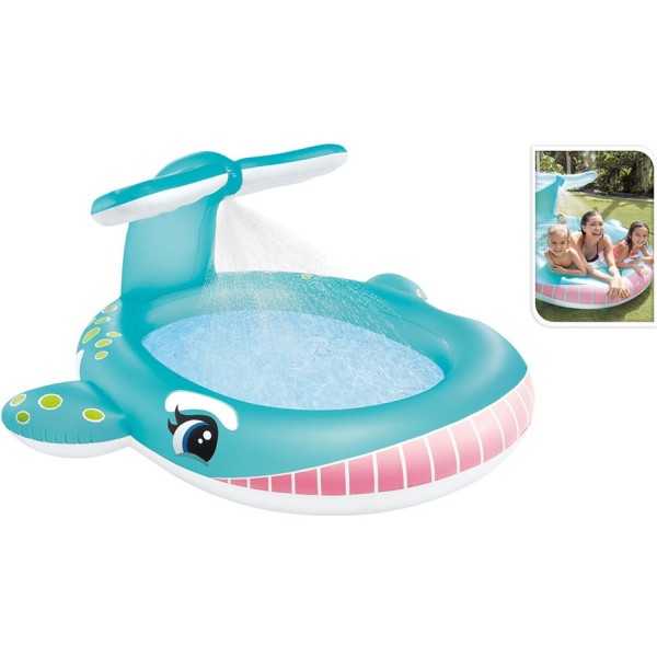 Piscina hinchable infantil modelo ballena con rociador, 201 x 196 x 91 cm